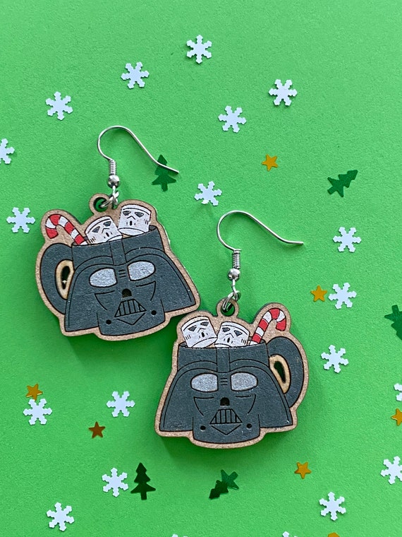 Darth hot cocoa earrings , hand painted, limited edition