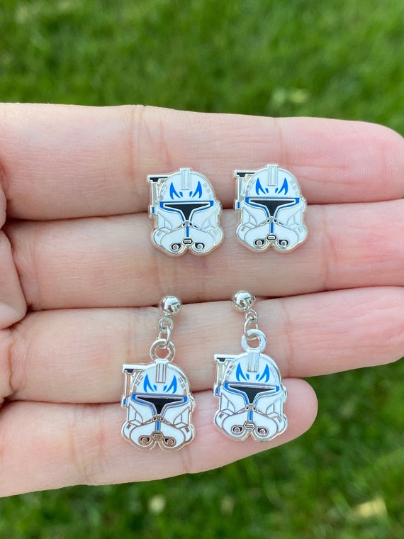 Captain R helmet , Stud Earrings, hard enamel silver plating