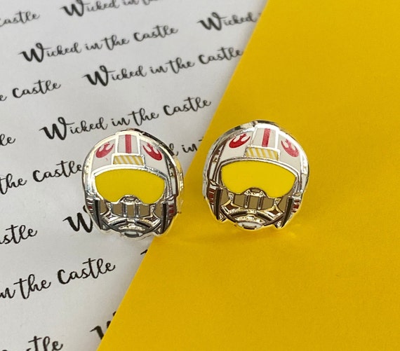 Pilot helmet earrings, Stud earrings, hard enamel silver plating