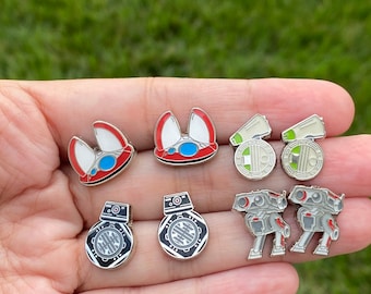 Cute Robots studs earrings enamel silver plated