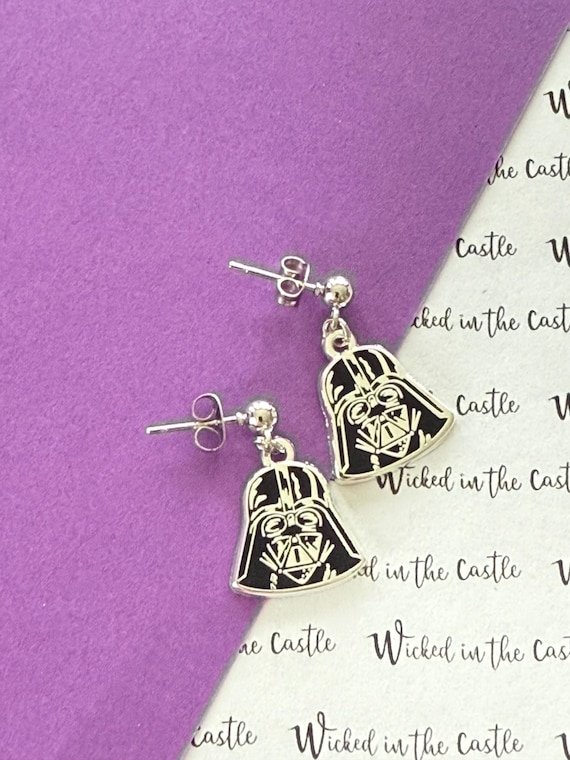 Darth V (Pair) dangle Earrings, hard enamel, clip on