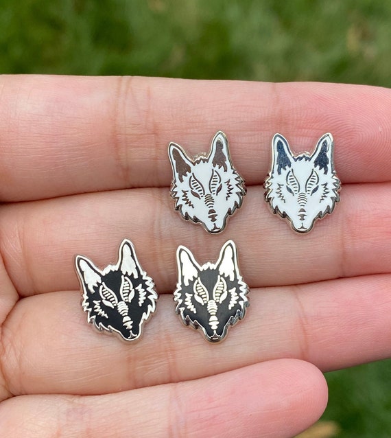 Wolf , Stud Earrings, hard enamel silver plating