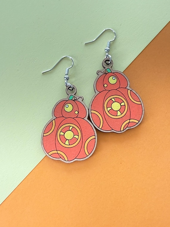 Halloween BB8 pumpkin earrings, hand painted, limited edition