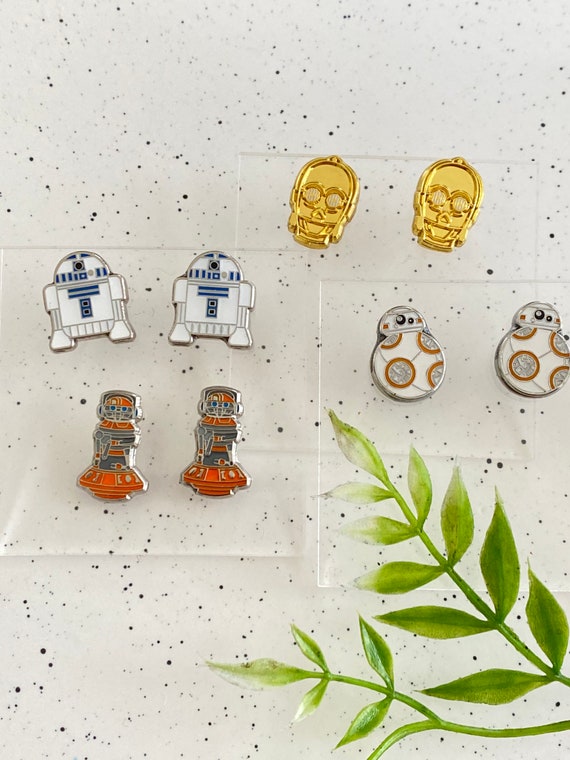 Cute Robots , Stud Earrings, enamel gold plating