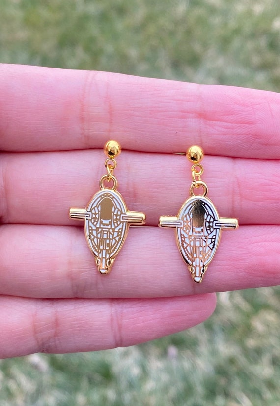 Boba ship earrings, Stud and Clip on Earrings, earrings, hard enamel gold plating
