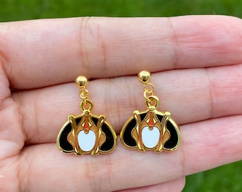 Queen earrings, (Pair) Stud and Clip on Earrings, hard enamel gold plating