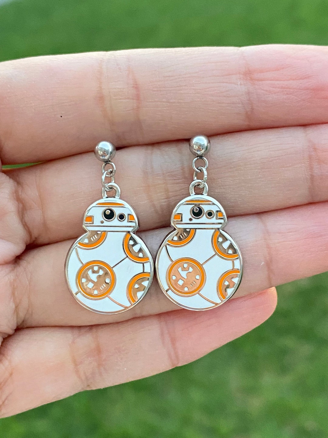 Cute Robot Earrings, Stud Earrings, Clip on Earrings, Hard Enamel