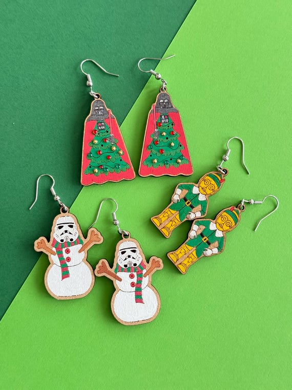 Galactic Christmas earrings , hand painted, limited edition