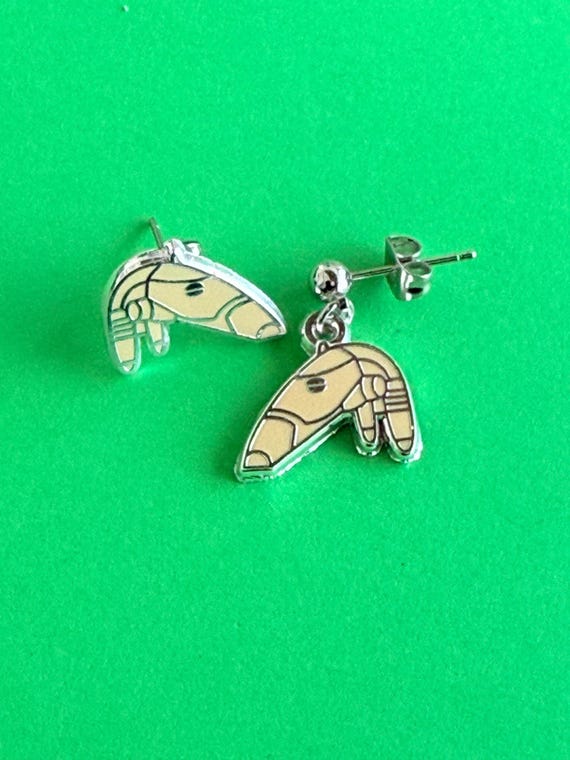 Roger earrings, (Pair) Stud Earrings, clip on earrings, hard enamel silver plating