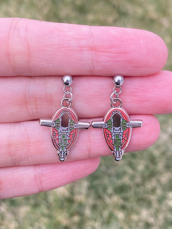 Boba ship earrings, Stud and Clip on Earrings, earrings, hard enamel gold plating