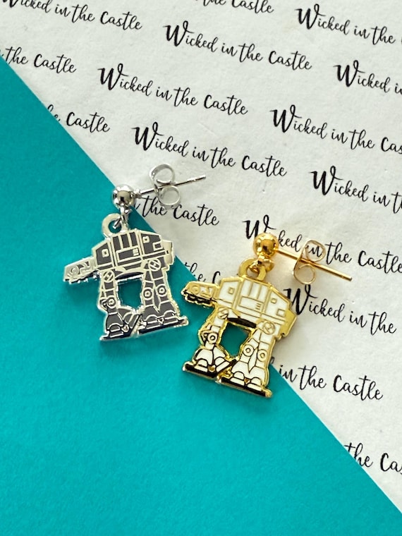 AT-AT (Pair) dangle Earrings, hard enamel, clip on