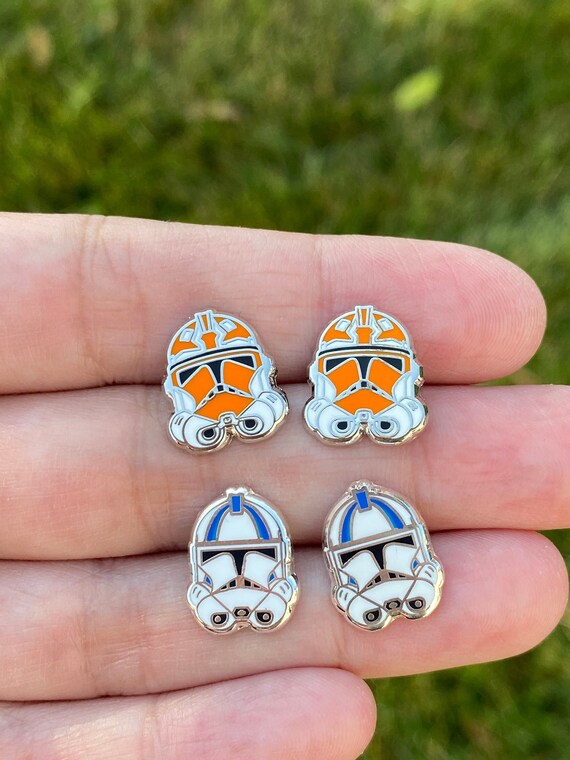 helmet , Stud Earrings, hard enamel silver plating