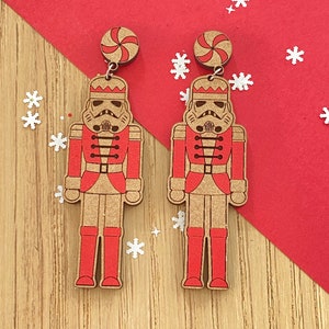 Nutcracker Trooper earrings, hand painted, limited edition