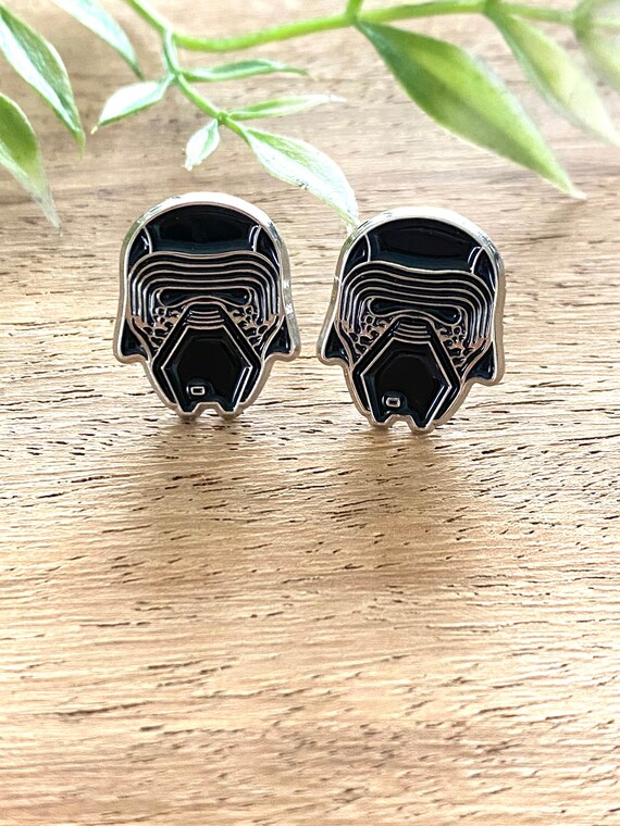Dark side helmet earrings, Stud Earrings, hard enamel silver plating, Christmas gift
