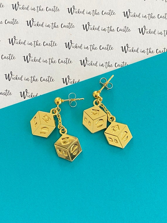 Han's Dice Earrings, clip on earrings, hard enamel gold plating