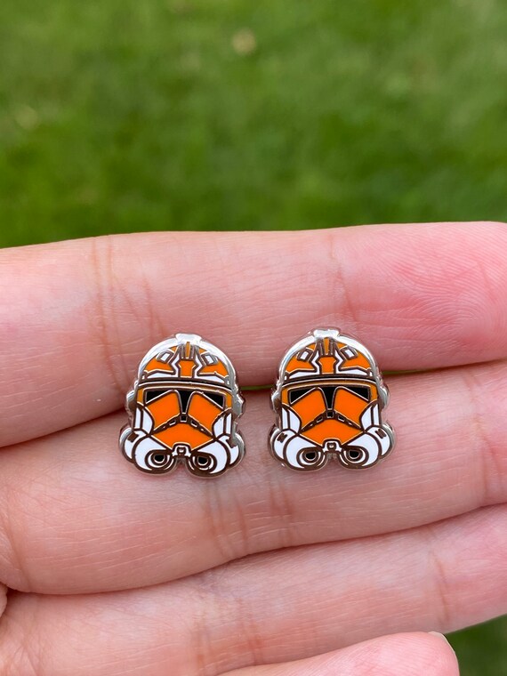 322 helmet , Stud Earrings, hard enamel silver plating