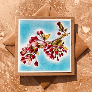 Carte de voeux fleur de pommier crabe, anniversaire, mariage, fiançailles, mot de remerciement, fête des mères, amateurs de jardinage, carte d'été