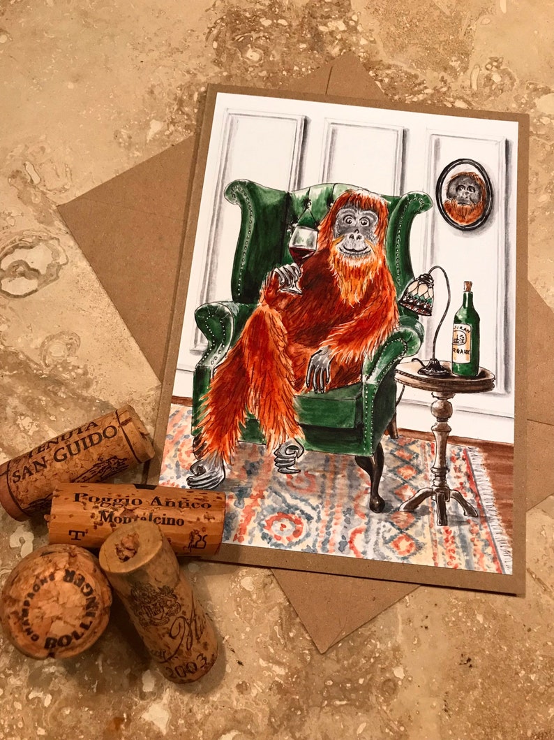 The Connoisseur Greetings Card, Birthday, Wine lover, Orangutan, Anniversary, Congratulations, Celebration, Fathers Day image 6