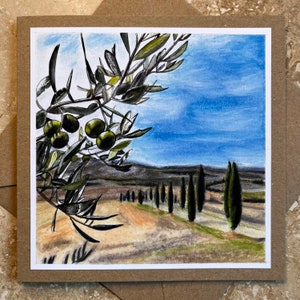 Karta krajobrazu toskańskiego, Włochy, Toskania, Val d’Orcia, Chianti, Urodziny, Rocznica, Miłośnik Włoch, Śródziemnomorski, Cyprys, Drzewo oliwne