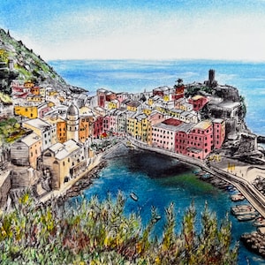 Vernazza, Fine Art Print, Wall Decor, Cinque Terre, Liguria, Italy Painting, Wedding, Birthday, Anniversary, Honeymoon, Housewarming