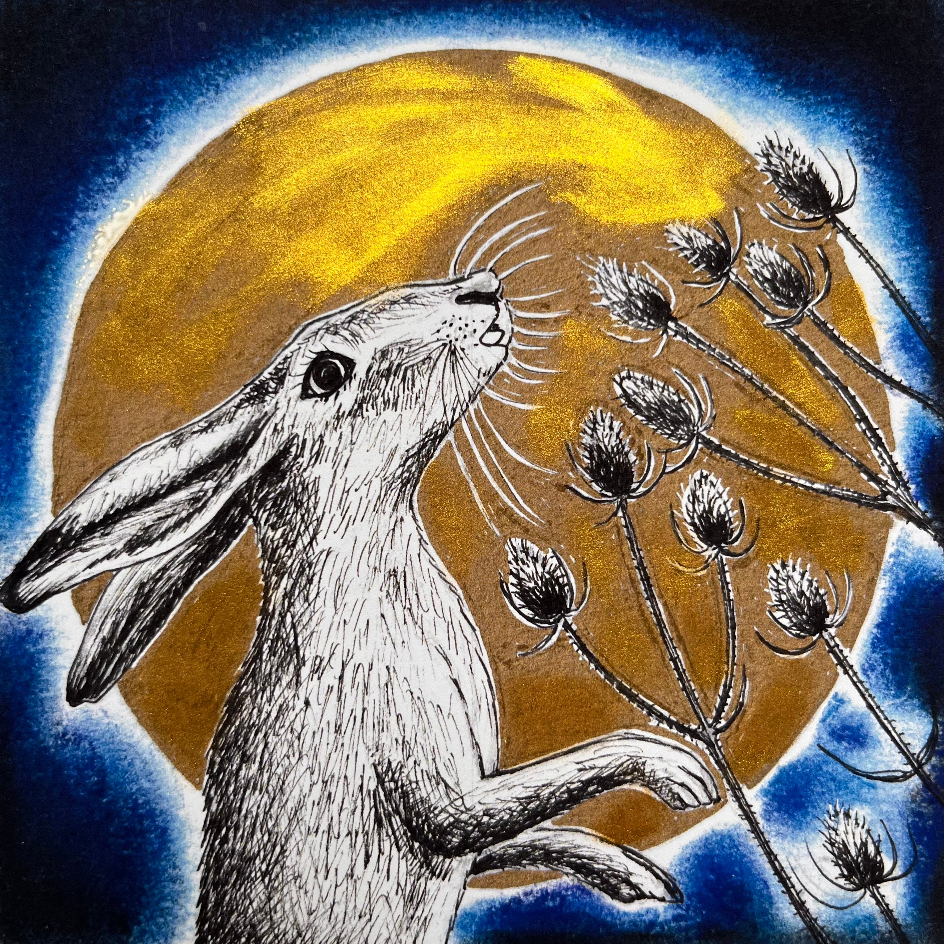 Moon Gazing Hare Card, Easter Card, Birthday, Anniversary, Good Luck ...