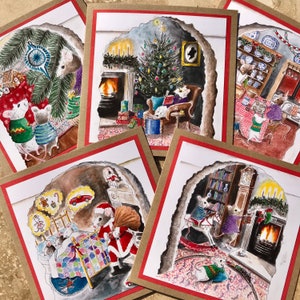 Set van vijf muis kerstkaarten "The Christmouse Collection", Dierenkerstkaarten, Kerstkaarten, Muis, Muizen, Gezellig, Grillig, Schattig