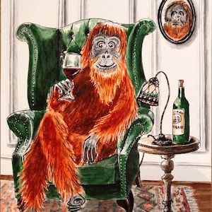 The Connoisseur Greetings Card, Birthday, Wine lover, Orangutan, Anniversary, Congratulations, Celebration, Fathers Day image 2