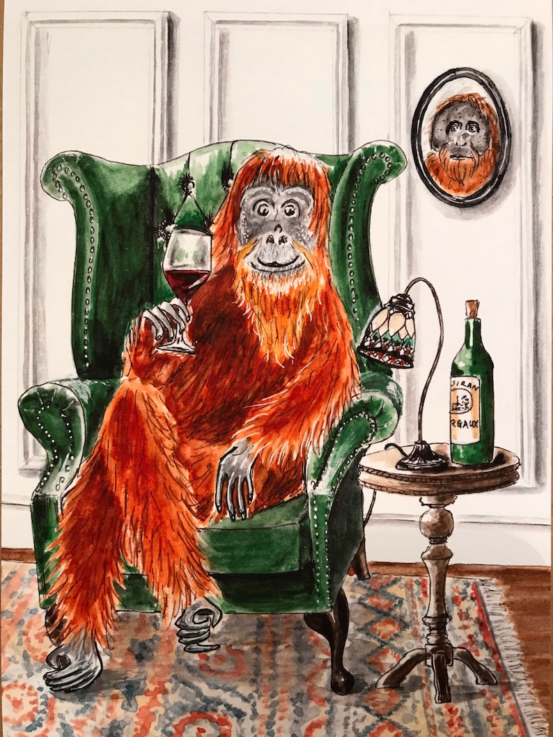 The Connoisseur Greetings Card, Birthday, Wine lover, Orangutan, Anniversary, Congratulations, Celebration, Fathers Day image 2