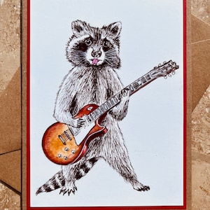 Carte de voeux Rockstar Racoon, Guitare, Anniversaire, Fête, Rock & roll, Guitariste, Raton laveur, Musique