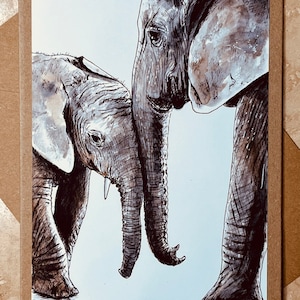 Mamma e cucciolo elefante, biglietto per la festa della mamma, compleanno, neonato, biglietto di ringraziamento