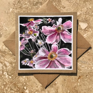 Japanse anemonenkaart, botanisch, bloemenkaart, verjaardag, jubileum, bruiloft, verloving, bedankbriefje, Moederdag, tuinfans