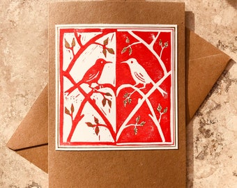 Lovebirds Linocut Greetings Card, Anniversary, Engagement, Wedding, Valentine's Day, Mother's Day