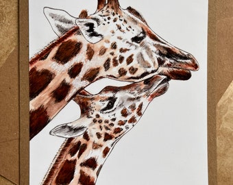 Mother and Baby Giraffe, Mother’s Day Card, Birthday, New Baby, Thank you note