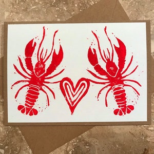 Lobster Love, biglietto di auguri Linoleografia, San Valentino, Anniversario, Fidanzamento, Matrimonio, Friends TV Show, You're my Lobster, Fidanzato, Fidanzata