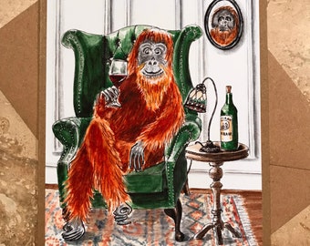 The Connoisseur Greetings Card, Birthday, Wine lover, Orangutan, Anniversary, Congratulations, Celebration, Father’s Day
