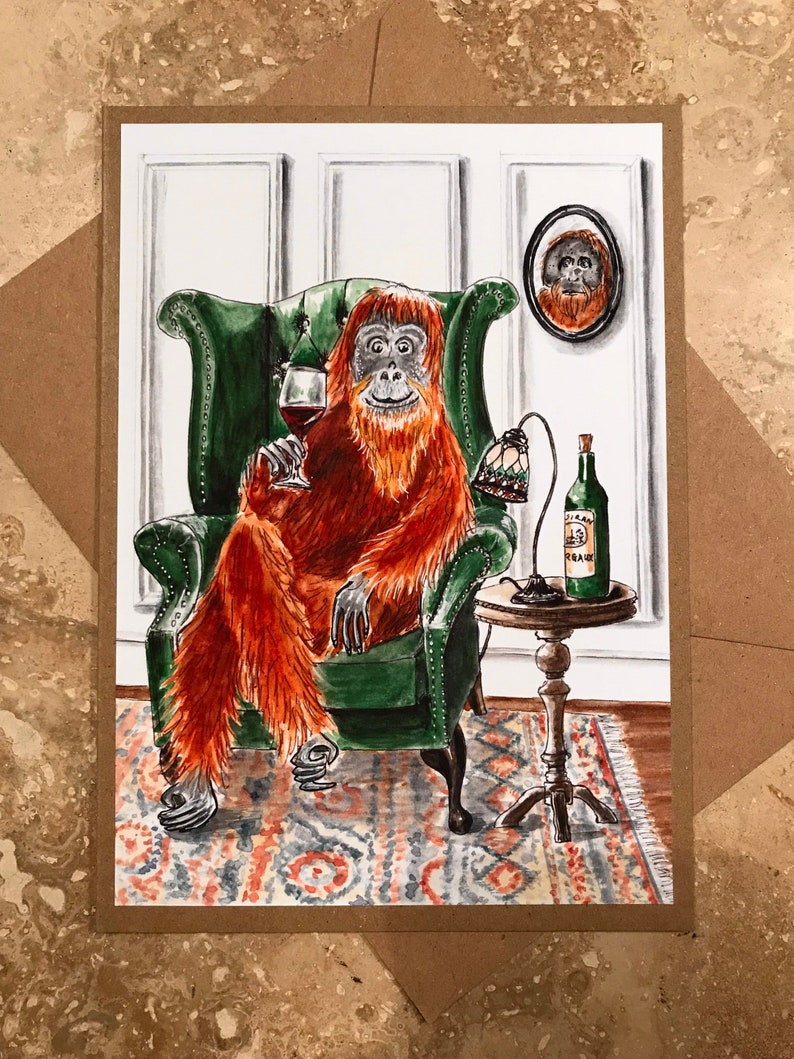 The Connoisseur Greetings Card, Birthday, Wine lover, Orangutan, Anniversary, Congratulations, Celebration, Fathers Day image 1