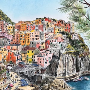 Manarola, Fine Art Print, Wall Decor, Cinque Terre, Liguria, Italy Painting, Wedding Gift, Birthday Gift, Anniversary, Honeymoon