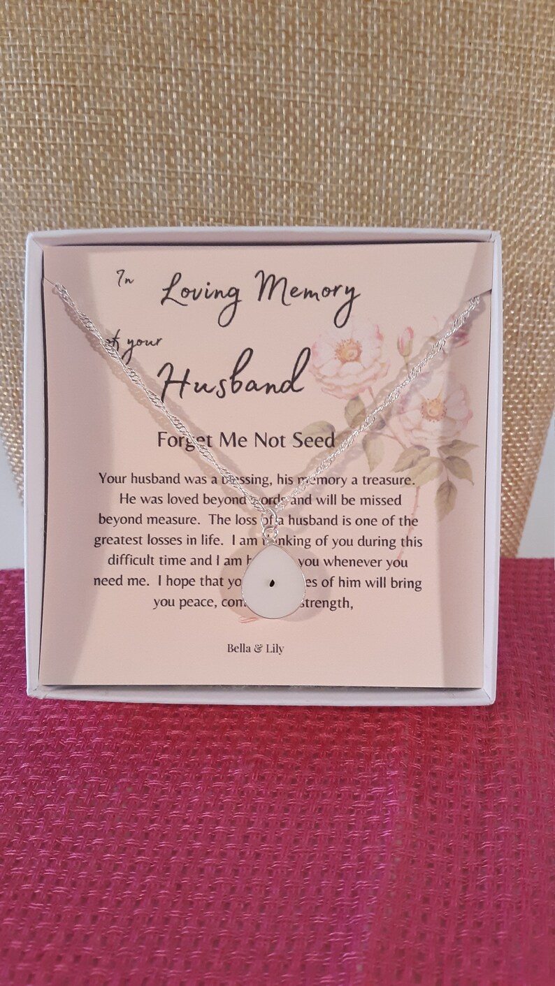Sympathy Gift Forget me not Seed Necklace, Condolence Gift Bereavement Gift Loss of Husband In Loving Memory Gift Memorial Gift