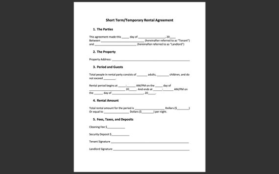 short term temporary rental agreement etsy