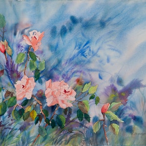 Carte d'art roses du matin, impression signée 20 x 25 cm, 27 x 35 cm, 30 x 40 cm