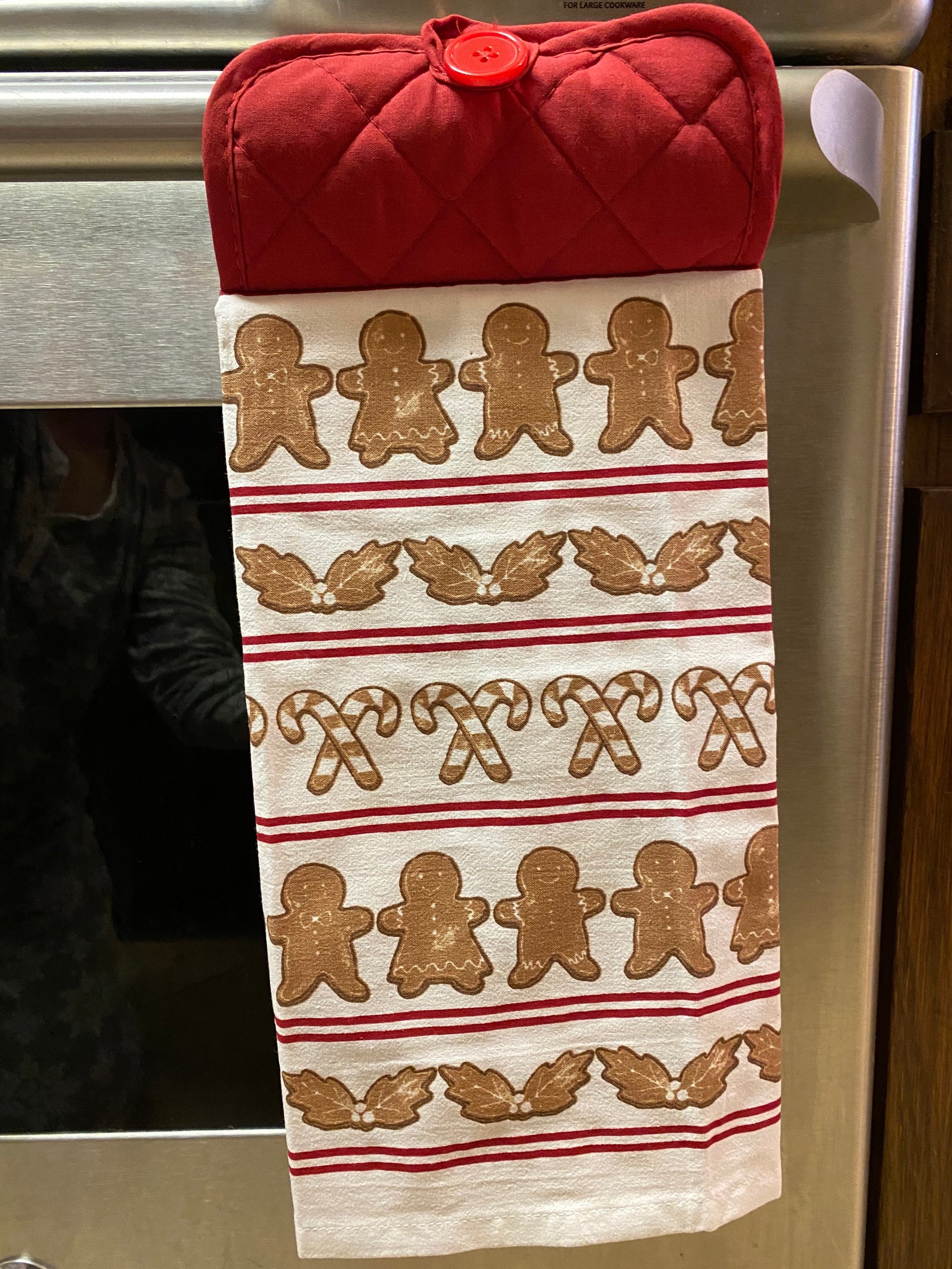 Gingerbread Man Hanging Kitchen Towel Sewn on pot holder with Etsy