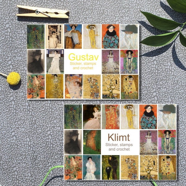 Bündel Sticker im Briefmarken-Stil GUSTAV UND KLIMT für Journaling, Scrapbooking, Briefe oder Postkarten