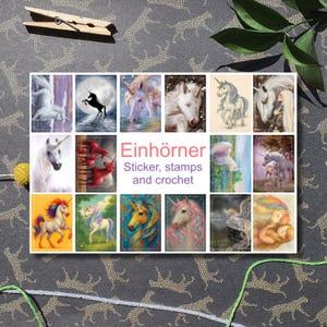 Pegatinas estilo sello UNICORNIOS para diario, scrapbooking, cartas o postales