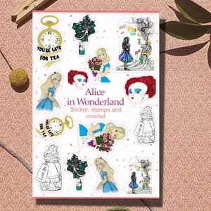 Foglio adesivo ALICE NEL PAESE DELLE MERAVIGLIE per journaling, scrapbooking, lettere o cartoline