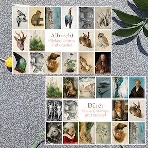 Pacote de adesivos no estilo de carimbo ALBRECHT e DÜRER para diário, scrapbooking, cartas ou cartões postais