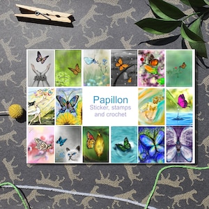 Pegatinas estilo sello PAPILLON para diarios, álbumes de recortes, cartas o postales