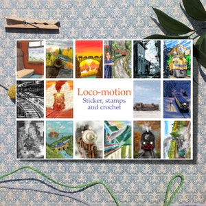 Autocollants de style timbre LOCO-MOTION pour lettres ou cartes postales, journalisation ou scrapbooking