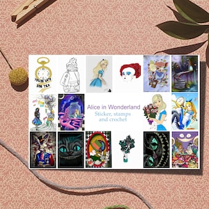Autocollants de style timbre-poste | ALICE AU PAYS DES MERVEILLES | Journalisation | Scrapbooking | Lettre | carte postale