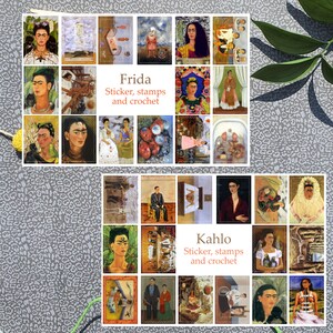 Paquete de pegatinas estilo sello postal FRIDA y KAHLO para diarios, álbumes de recortes, cartas o postales