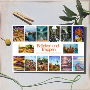 Adesivos tipo carimbo PONTES E ESCADAS para registro em diário, scrapbooking, cartas ou cartões postais